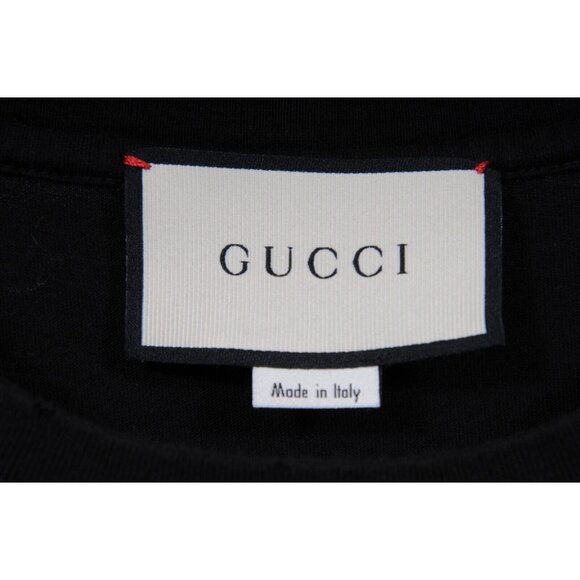 Gucci Mens Embroidered Leopard Logo T Shirt Medium Black Cotton Short Sleeve - Picture 5 of 11
